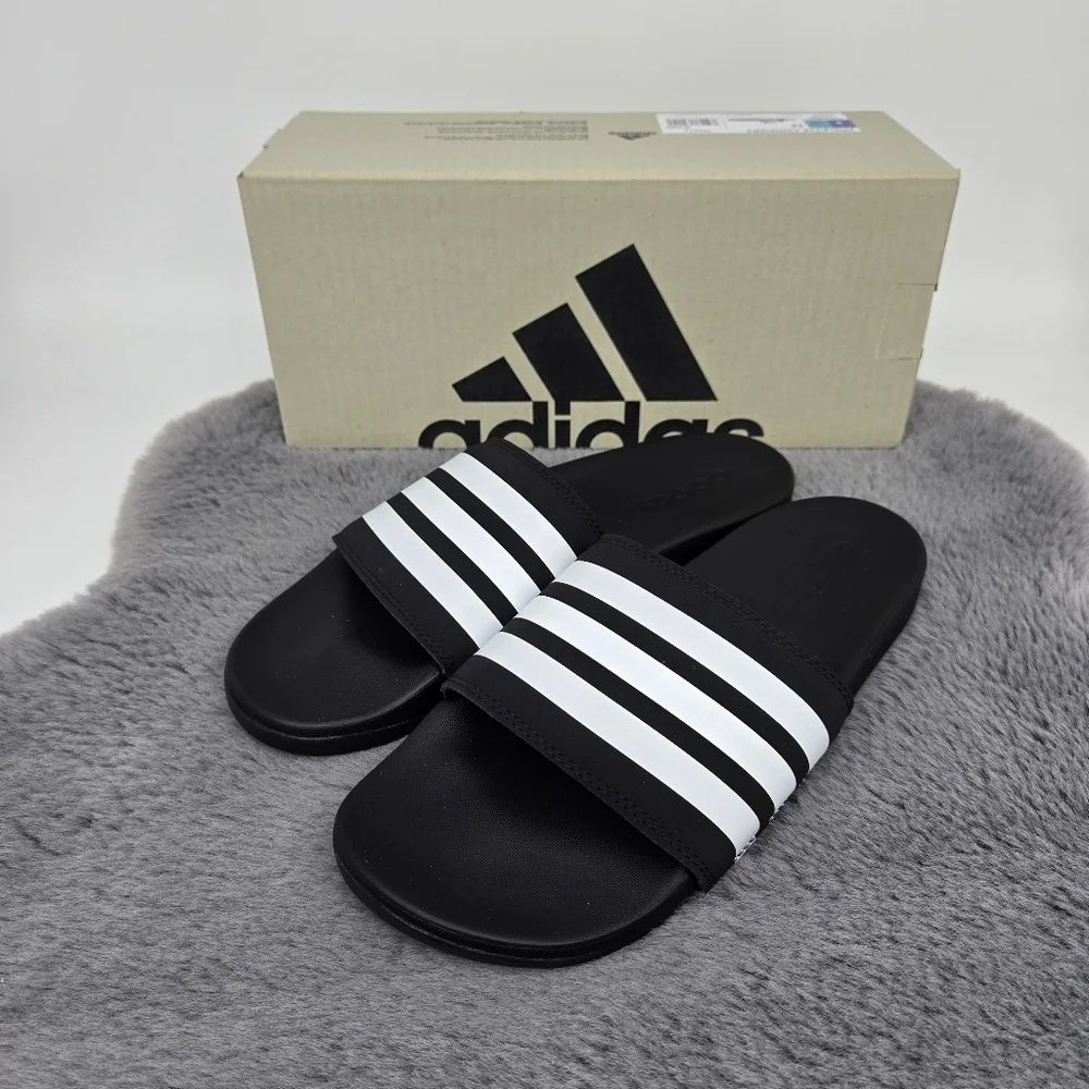 New adidas Adilette Comfort Slides Black White Men's Shoes Size 9